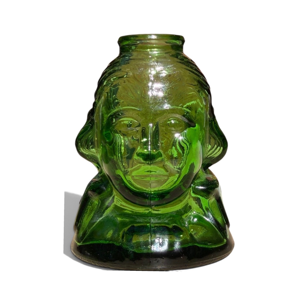 George Washington Bust Bottle Green Glass Inkwell Bud Vase First in Peace 3.5in